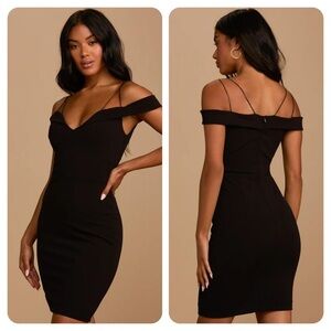 Lulus Reason to Celebrate Black Off-the-Shoulder Bodycon Mini Dress Sz M